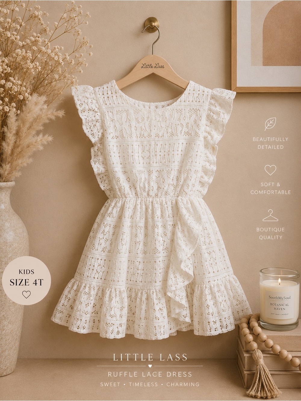 🌸5/$20🌸 Cream Ruffle Lace Dress | Little Lass | Size 4T
